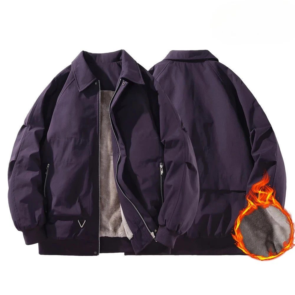 🧥 Men’s Thicken Fleece Jacket – Warm Lapel Coat with Lamb Fleece Lining