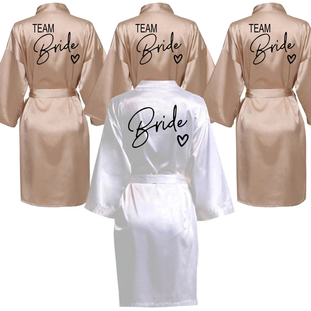 Elegant Satin “Team Bride” Robe – Luxury Wedding Kimono Pajamas for Bridesmaids (SP003)