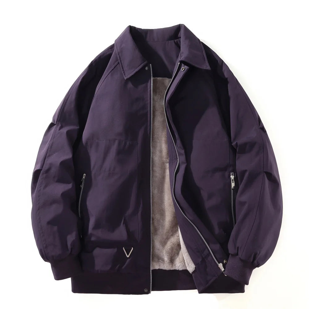 🧥 Men’s Thicken Fleece Jacket – Warm Lapel Coat with Lamb Fleece Lining