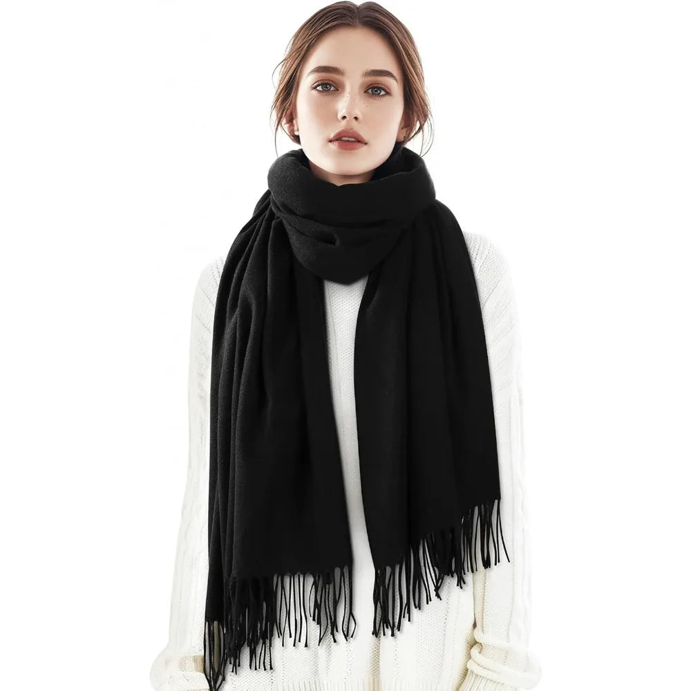 Luxury Winter Plaid Scarf for Women – Soft Cashmere Feel Pashmina Shawl, Warm Blanket Wrap