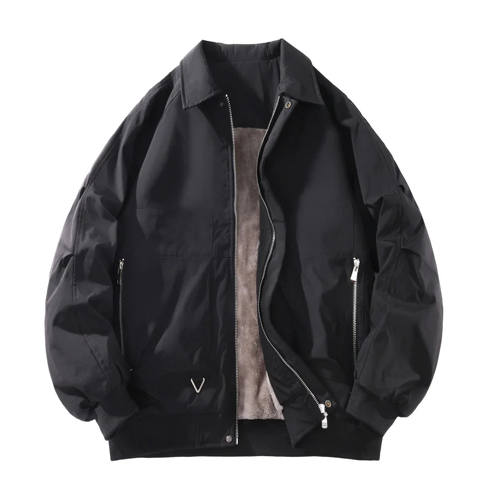 🧥 Men’s Thicken Fleece Jacket – Warm Lapel Coat with Lamb Fleece Lining