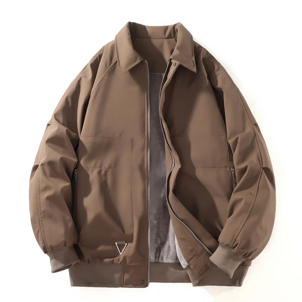 🧥 Men’s Thicken Fleece Jacket – Warm Lapel Coat with Lamb Fleece Lining