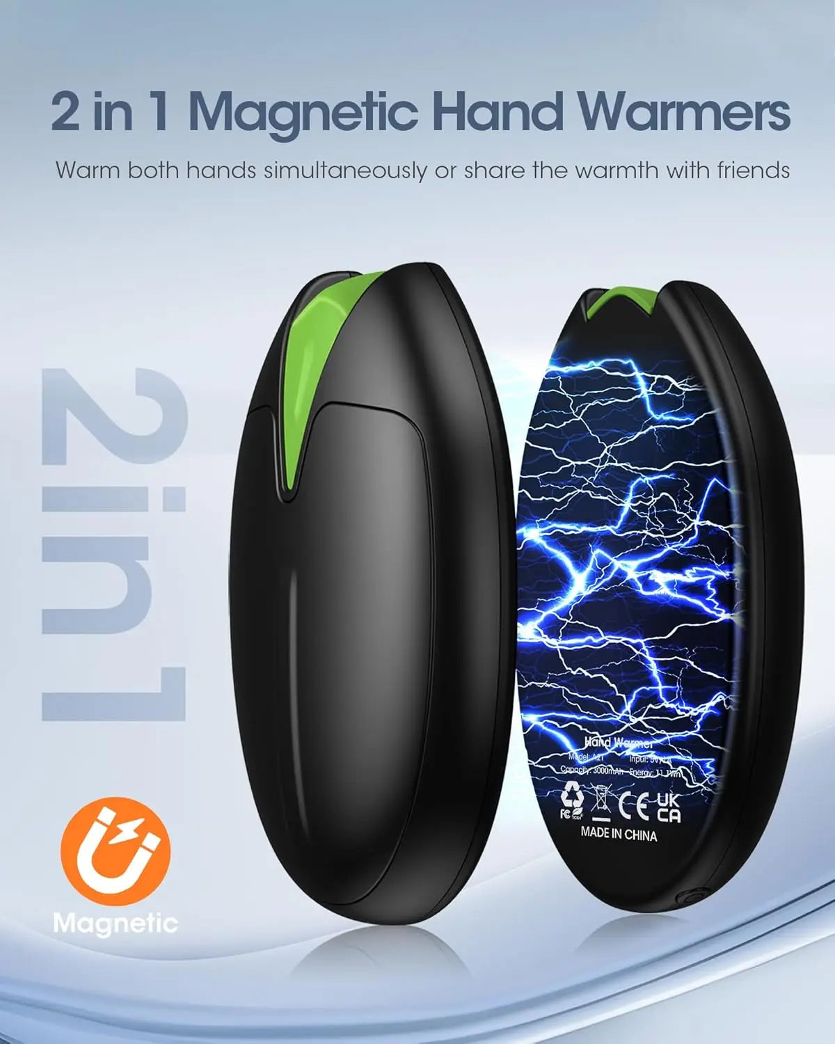 🧤 Hand Warmers Rechargeable – 2 Pack (6000mAh Magnetic Electric Hand Warmers, 20H Long Heating, USB Pocket Warmers)