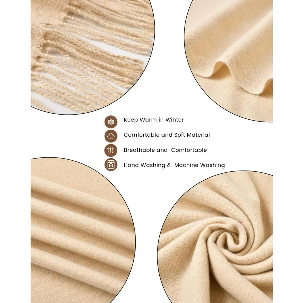 Luxury Winter Plaid Scarf for Women – Soft Cashmere Feel Pashmina Shawl, Warm Blanket Wrap